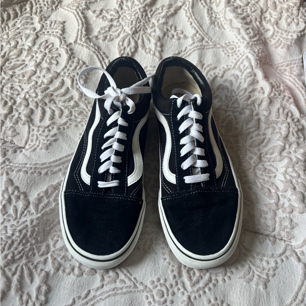 Black and white platform vans